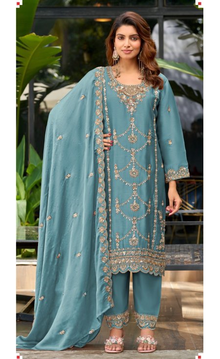 D 2411 A To D By Deepsy Satin Chiffon Pakistani Suits